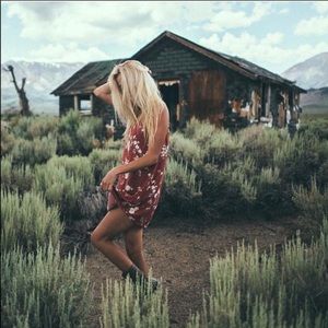 Brandy Melville Red Floral Belle Slip Dress